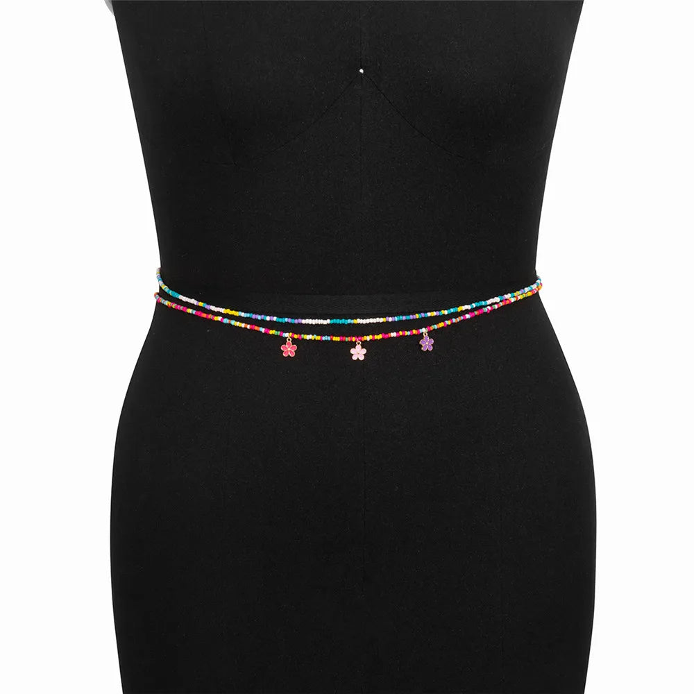 Dospita  -  2Pcs/Set Bohemian Colorful Beaded Waist Chain for Women Flower Pendant Bellt Chain Summer Beach Body Jewelry Gifts