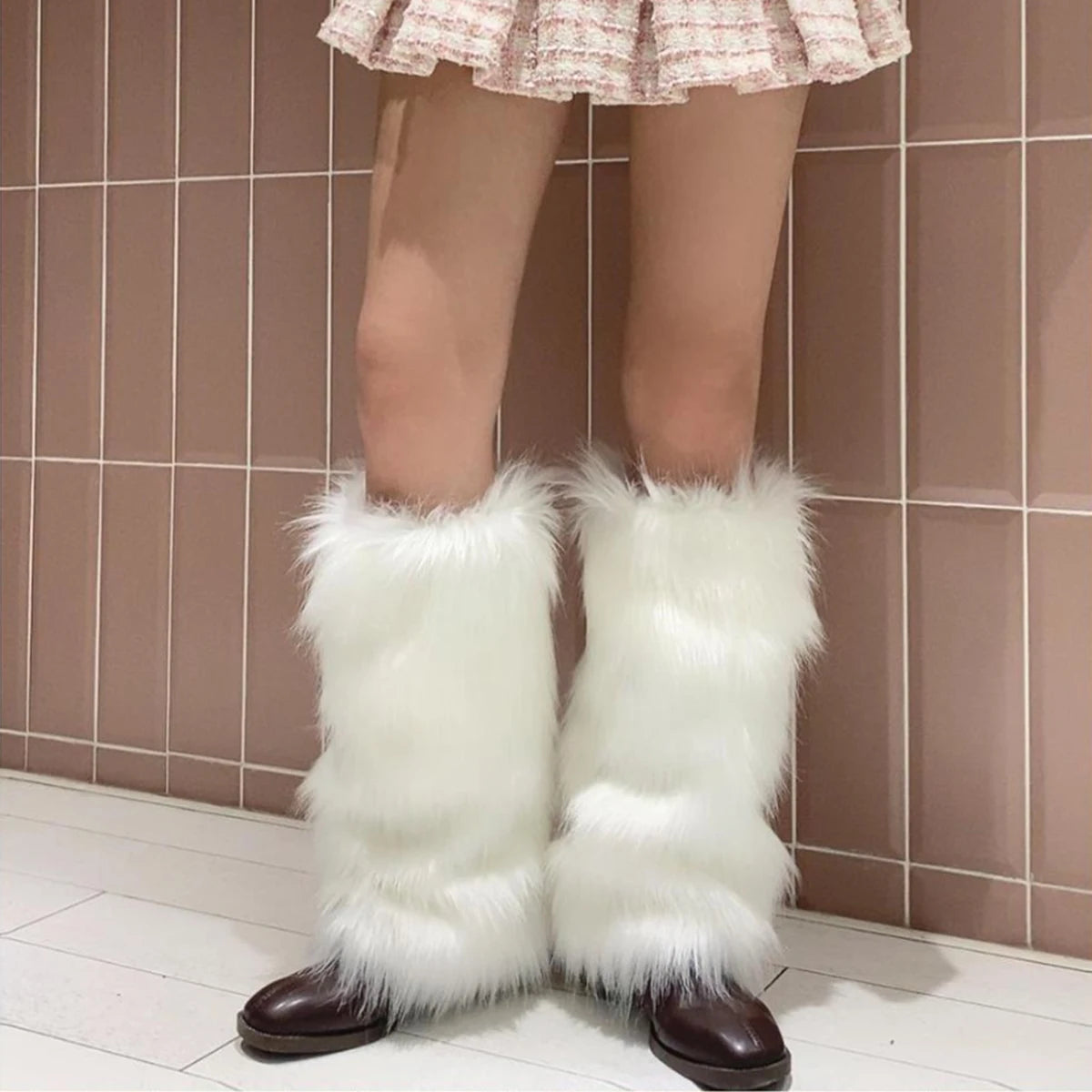 Dospita White Faux Fur Leg Warmer Sock Leggings Winter Jk Gothic Boots Socks Y2K Hot Girl Harajuku Y2k Lolita Boot Cover Foot Sleeve