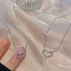 Dospita Korean Style Hollow Heart Shining Zircon Necklace Heart Choker Pendant Necklace Women Fashion Party Jewelry Gifts