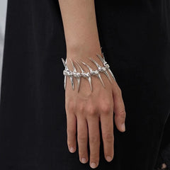 Dospita Cyberpunk Silver Thorny Spine Fishbone Bracelet Gothic Hip Hop Unisex Metal Chain Bangle Couple Choker Jewelry Accessories