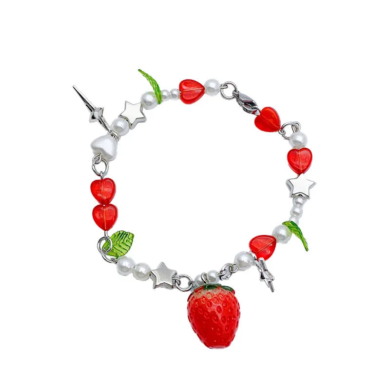 Dospita Korean Five Pointed Star Love Beaded Strawberry Bracelets Women Sweet Fresh Personalized Versatile Best Friend Bracelet Jewelry