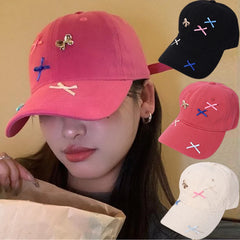 Dospita Korean Colorful Bow Label Baseball Hat New Men Women Breathable Sunshade Versatile Personal Snapback Cap Fashion Retro Sweet Ins