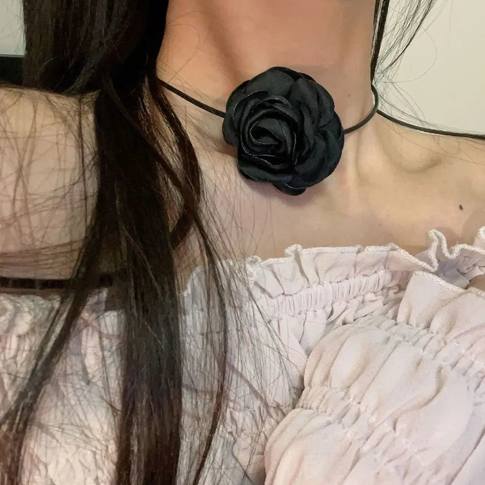 Dospita  -  Long Rope Rose Flower Choker Neck Accessories Adjustable Wedding Necklace with Large Flower Romantic Necklace