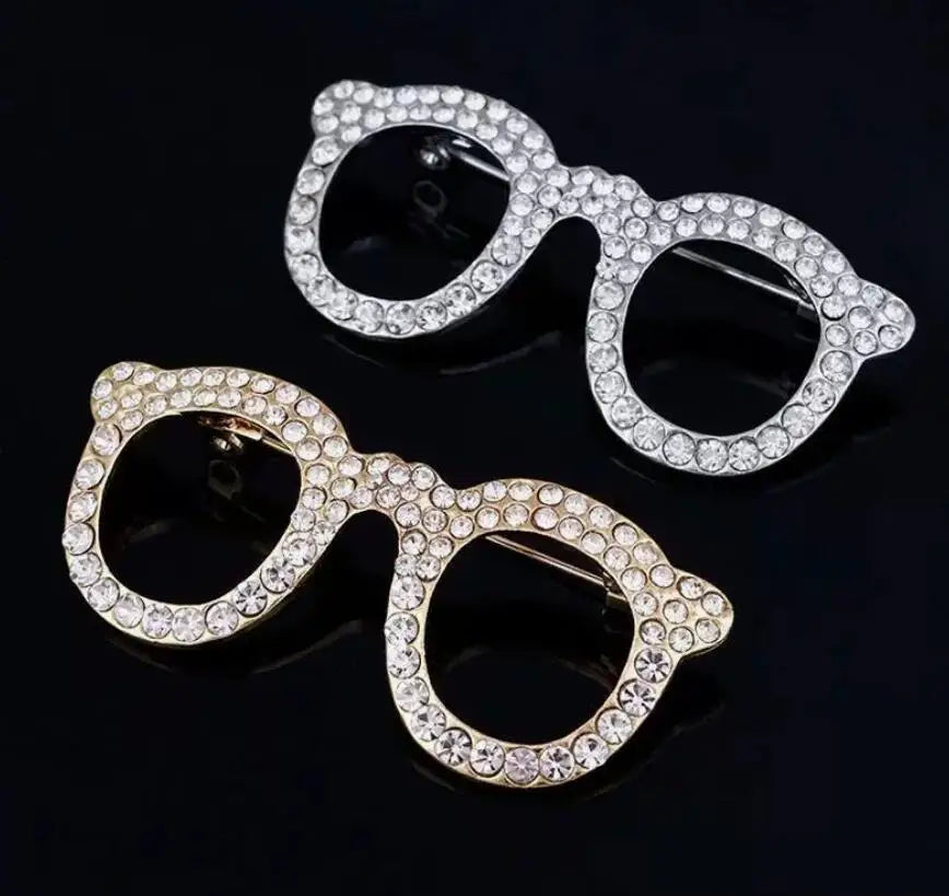 Dospita Creative Glasses Brooch Men and Women's Shining Rhinestone Glasses Lapel Pins Clothing Coat Jewelry Party Accessories Gifts