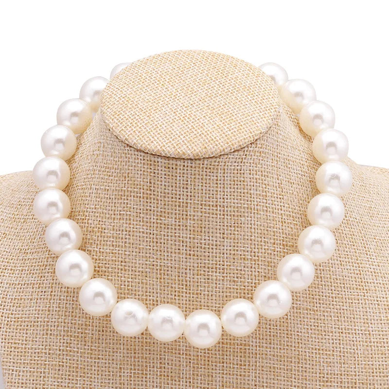 Dospita Elegant Big White Imitation Pearl Beads Choker Clavicle Chain Necklace For Women Wedding Jewelry Collar New