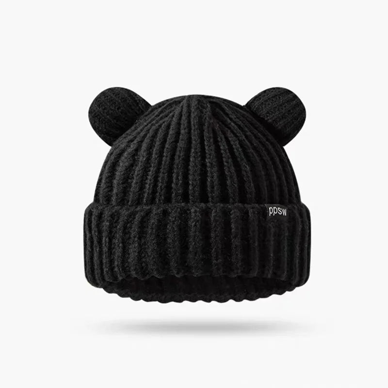 Dospita  -  Cute Bear Ear Knitted Wool Hat Women Fashion Hooded Thick Beanies Cap Winter Warm Woolen Hats Designer Kpop Personality Bonnet