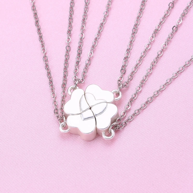 Dospita  -  4 Piece Four Leaf Clover Stitching Necklace Magnet Stone BFF Friendship Heart Pendant Chain Choker Necklace Jewelry