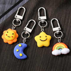 Dospita  -  1-4pcs Cute Cartoon Key Chains Rainbow Sun Star Moon Face Keychain Keyring Cartoon Kawaii Bag Car Phone Charms pendants Jewelry