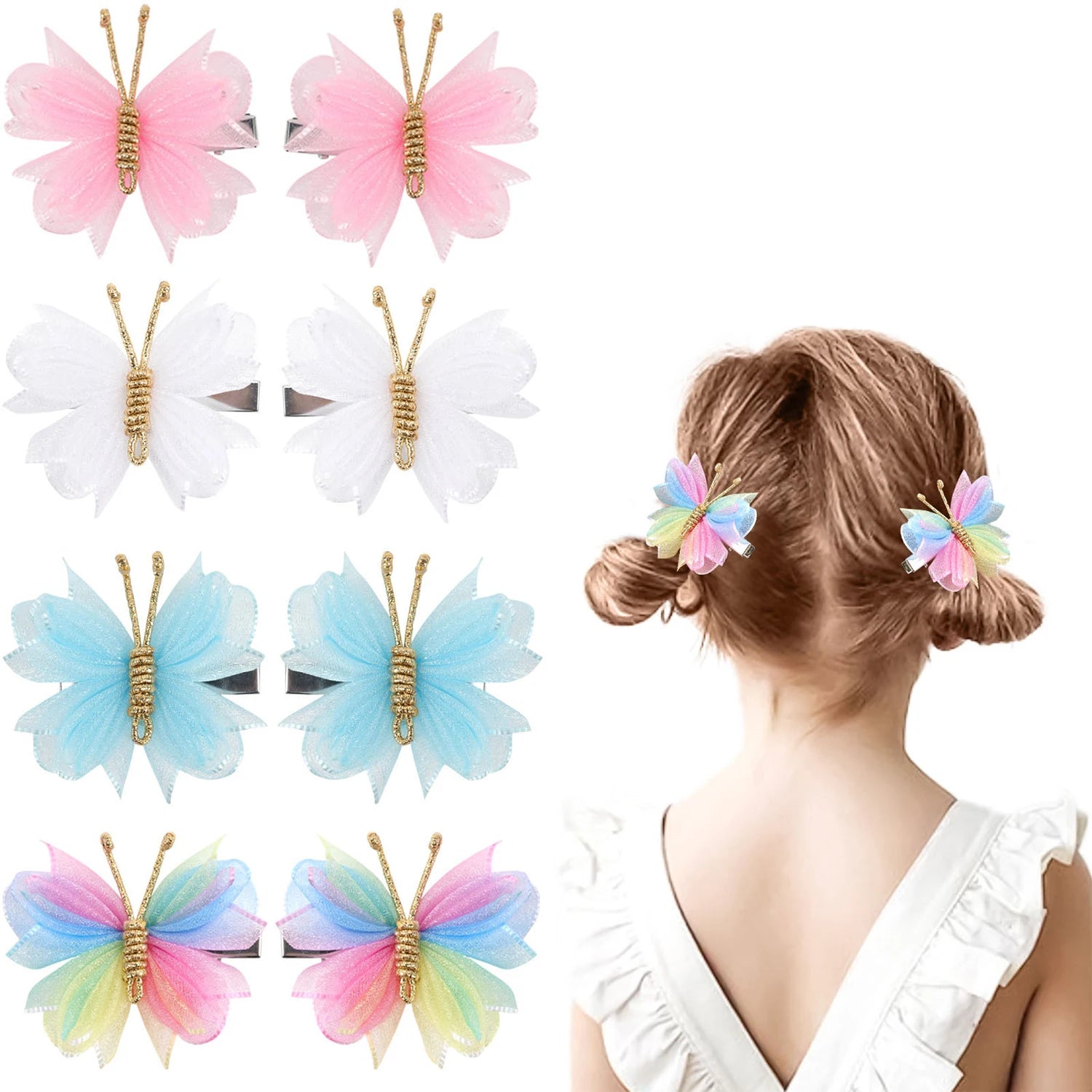 Dospita 2Pcs Colorful Butterfly Hairpins Girl Hair Clips Barrettes Women Sweet Hair Ornament Rainbow Headwear Fashion Hair Accessories