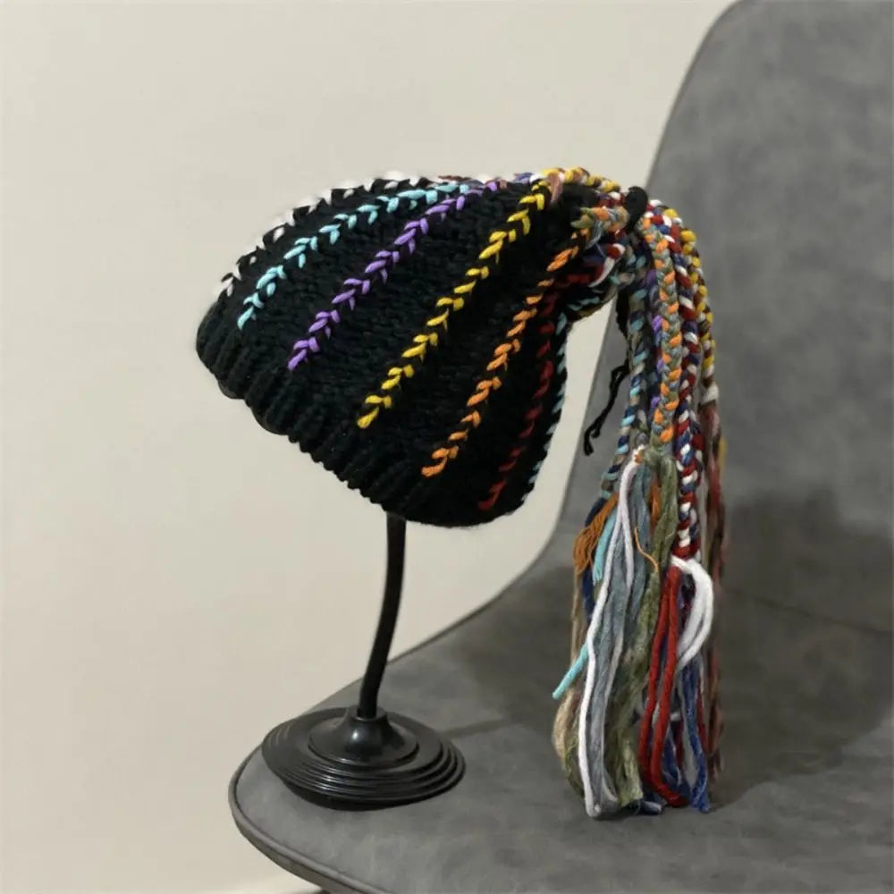 Dospita Fashion Warm Reggae Pullover Cap Wool Ethnic Style Knitted Dreadlocks Hat Handmade Thickened Hip Hop Wig Dome Hat Winter