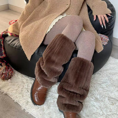 Dospita Women Plush Leg Warmers Thickened Imitation Mink Fur Boots Cover Warm Leggings Boots Mid Length Socks Harajuku Party Accessories