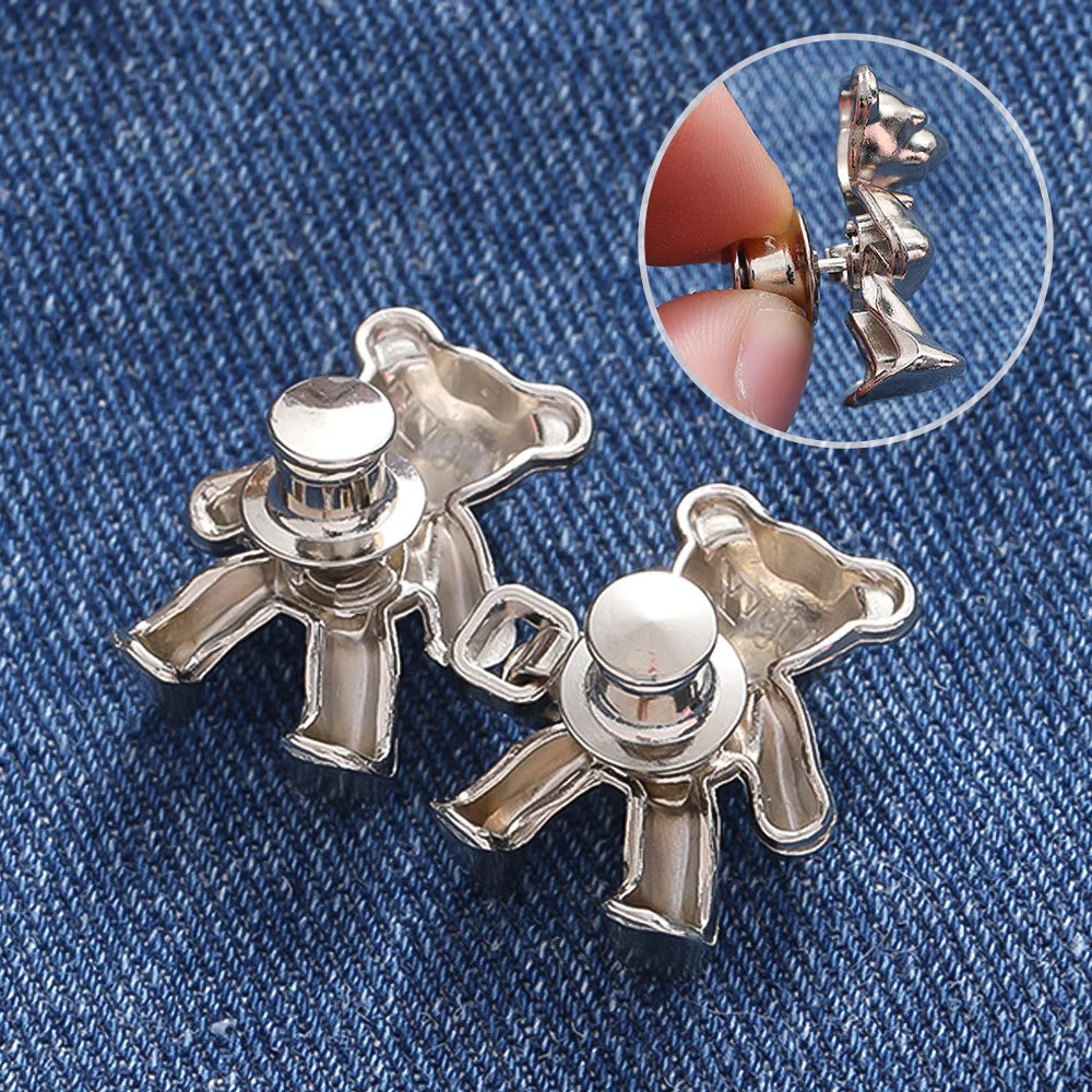 Dospita Cute Bear Pin Waist Clip Metal Snap Fastener Pants Pins Detachable Button Sewing-Free Buckle Jeans Reduce Waist Tighten Brooch