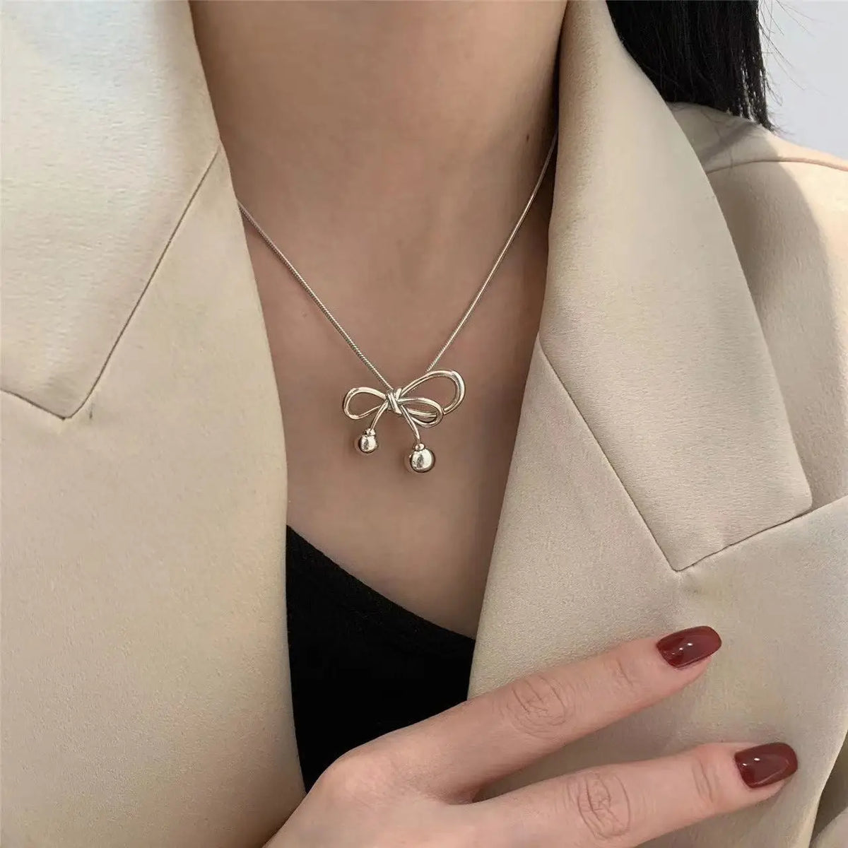 Dospita  -  Exquisite Clavicle Chain Elegant Scrub Bow Pendant Necklace For Women Girls Temperament Collar Chain Korean Student