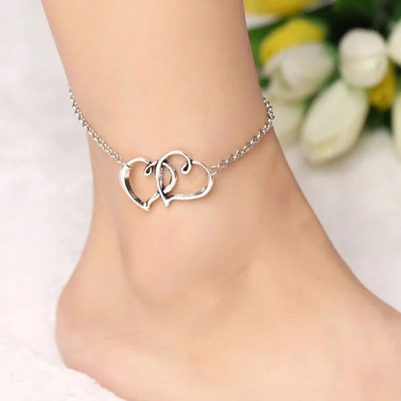 Dospita Retro Zipper Anklet Boho Style Double Chain Handcuffs Bracelet Ankle Women Summer Foot Jewelry Friendship Gifts