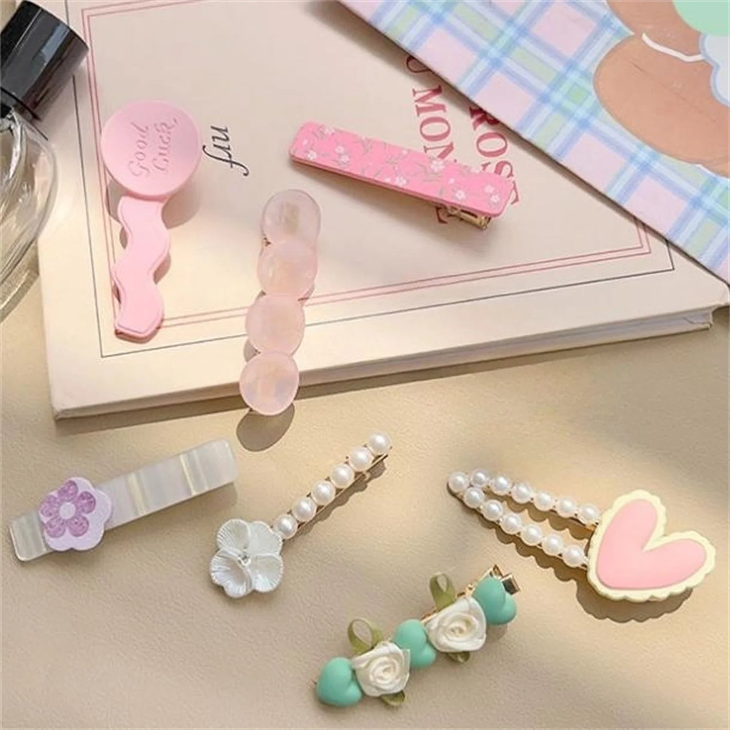 Dospita 5Pcs Korean Hair Clips For Women Sweet Pearl Hair Barrettes Hair Accessories Set Girls Hairpins Geometric Headwear Jewelry