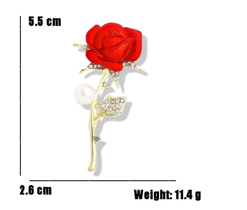 Dospita Beauty Rose Brooch for Women Fashion Engagement Jewelry Accessories Gold Silver Plated Beautiful Red Rose Brooch Gift for Her