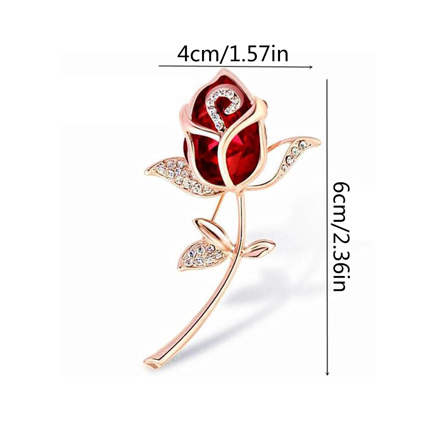 Dospita Rhinestone Red Rose Flower Brooches for Women Elegant Exquisite Shiny Zircon Flower Lapel Pins Wedding Party Badge Jewelry