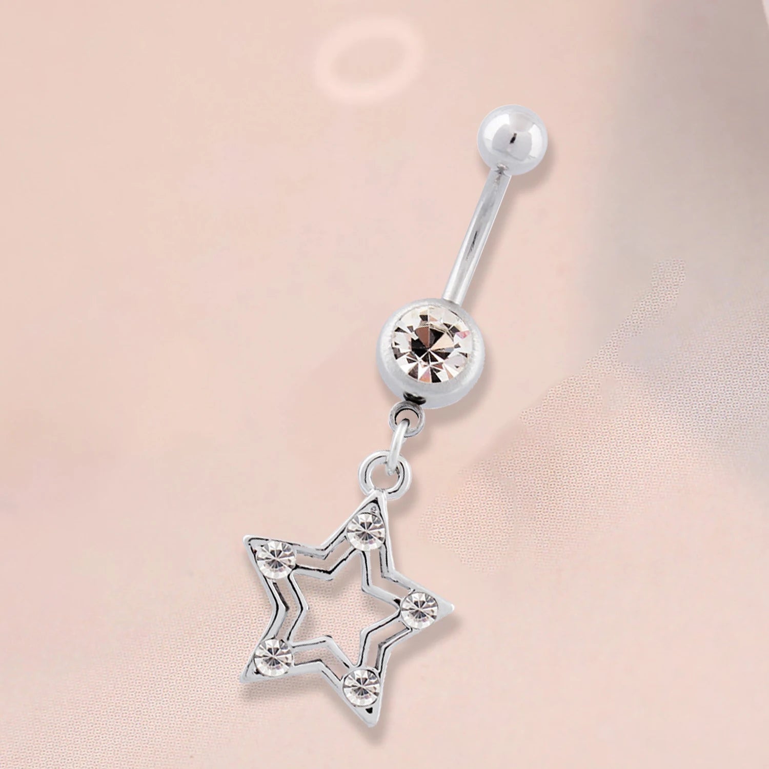 Dospita 1PCS Stainless Steel Silver Color Star Belly Button Rings Navel Ring Zircon Drop Dangle Body Belly Piercing Jewelry Sexy