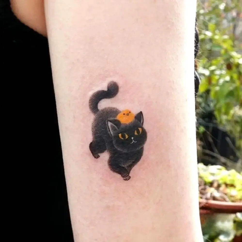 Dospita  -  Cute Black Cat Tattoo Stickers for Women Man Arm Art Temporary Tattoos Waterproof Fake Tattoo Cartoon Lasting Tattoo Stickers