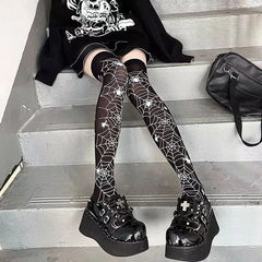 Dospita  -  New Punk Bat Pattern Stockings Women's Gothic Dark Thigh High Long Socks Lolita JK Halloween Cosplay Over The Knee Anime Socks