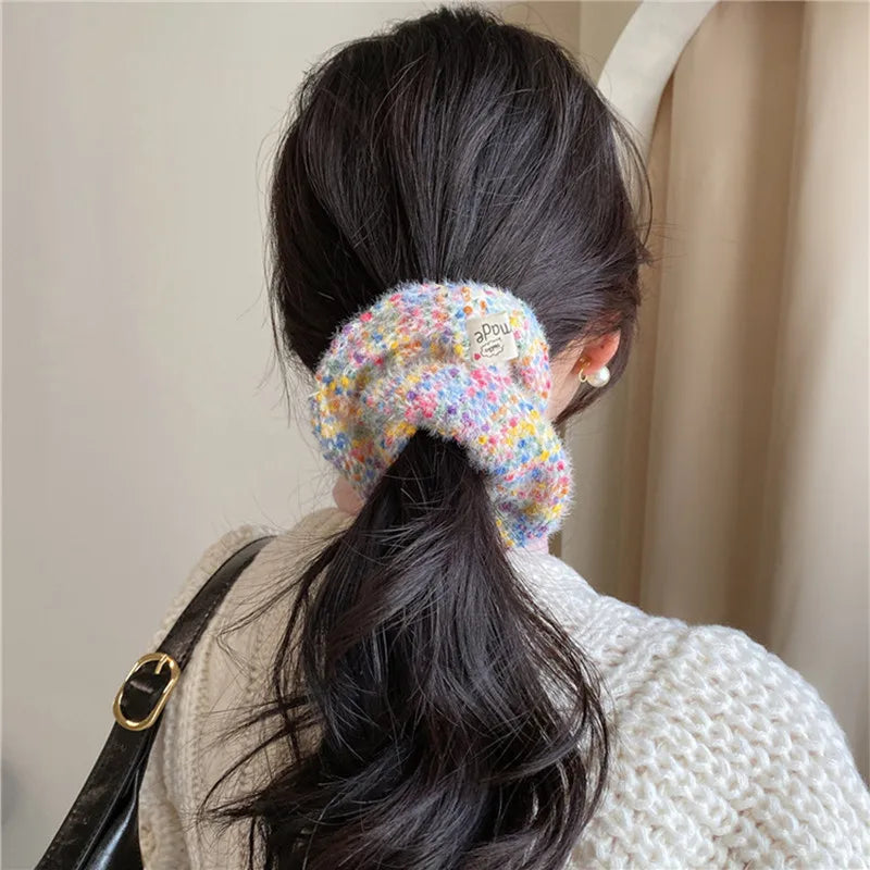 Dospita Korean Sweet Tweed Plaid Pink Bow Romantic Hair Scrunchies Women Ties Rubber Band Girls Ponytail Holder Hair Accessories