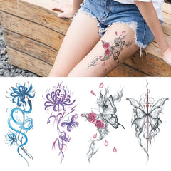 Dospita  -  Colorful Snake Flower Waterproof Temporary Tattoo Sticker Beauty Women Butterfly Daffodil Rose Lotus Arm Paint Fake Tattoos