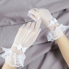 Dospita Elegant Ladies Short Lace Gloves Sheer Fishn Net Black White Prom Party