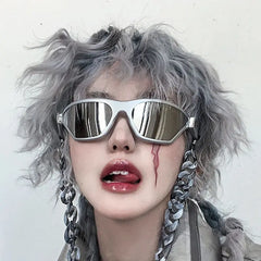 Dospita Y2k Sunglasses Women 2000S Sun Glasses Punk CatEye Glasses Men Trendy Cyberpunk Eyewear One Piece Eyeglasses Sports Goggles