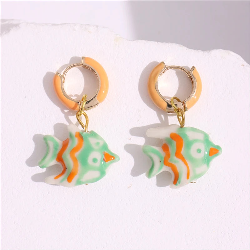 Dospita  -  Colorful Enamel Hoop Earrings for Women Girls Glazed Fish Cute Handmade Chic Ancessories Summer Beach Trend Jewelry New