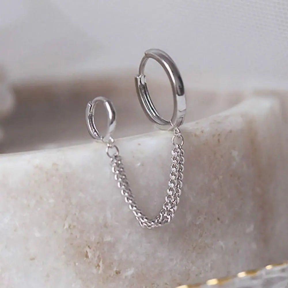 Dospita  -  Cool Simple Piercing Punk Gift Metal Ear Hook Tassel Chain Earrings Korean Style Hoop Earring Women Ear Buckle