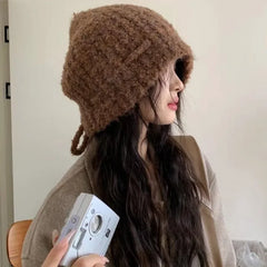 Dospita Headwear Drawstring Knitted Stacking Hats for Women Autumn and Winter Casual Versatile Wool Blend Cute Pullover Beanies Caps