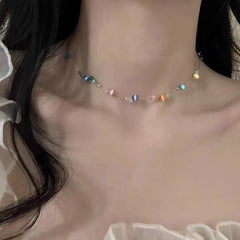 Dospita 1pcs Summer Color  Beads Necklace Female Senior Design Sense Niche Fish Line Collarbone Chain Ins Wind Choker