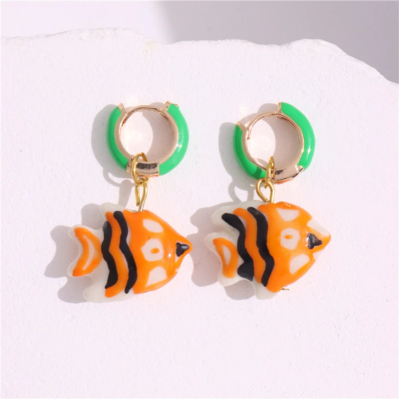 Dospita  -  Colorful Enamel Hoop Earrings for Women Girls Glazed Fish Cute Handmade Chic Ancessories Summer Beach Trend Jewelry New