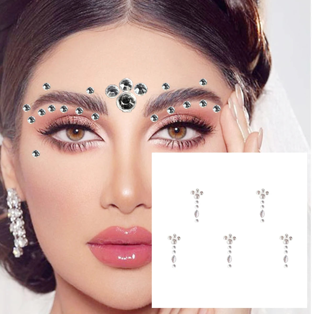 Dospita  -  Red Heart Face Jewelry Temporary Tattoos Eye Forehead Diamonds Jewels Makeup Sticker Sparkle Water Drop Gems Nail Art Festival