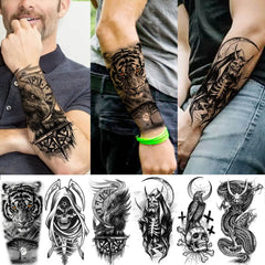 Dospita  -  66 Sheets Black Dragon Temporary Tattoos For Adults Men Arm Thigh Tattoos Fake Tiger Lion Devil Skull Tatoos Body Art Painting