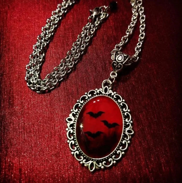 Dospita  -  Gothic Vintage Red Quartz Crystal Necklace Butterfly Necklace Vampire Embossed Witch Jewelry Accessories Vintage Chokers