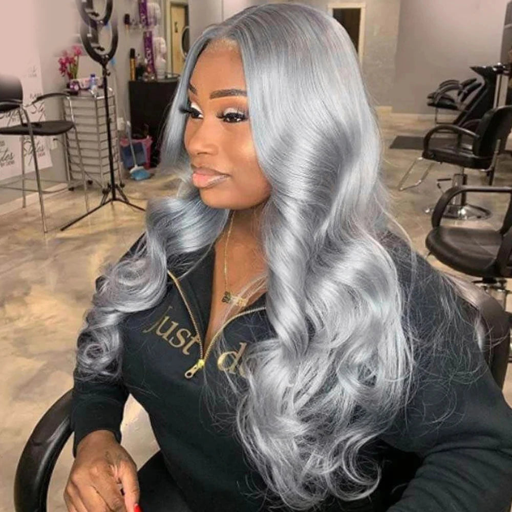 Dospita 30inch Silver Gray Body Wave Transparent Brazilian Colored Hair Wigs For Black  Women13x4 13x6 Lace Frontal Human Hair Wig