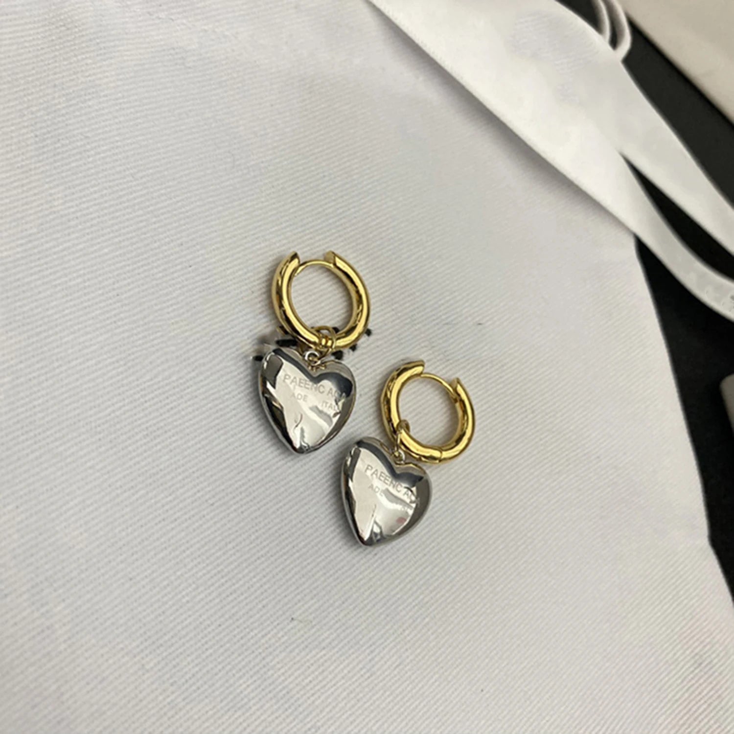 Dospita Gold Silver Color Metal Heart Pendant Hoop Earrings for Women Street Style Female Drop Earrings Korean Fashion Statement Jewelry