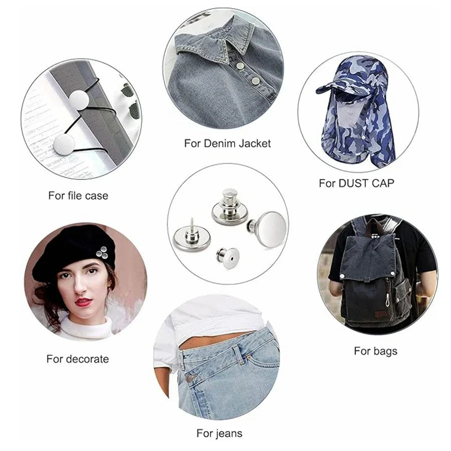 Dospita 5 Pcs Detachable Jeans Pin Buttons Snap Fastener Sewing-free Pants Retro Metal Buckles DIY Clothing Garment Button Accessories