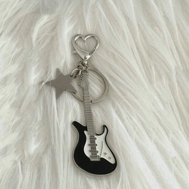 Dospita  -  Good Metal Hiphop Rock Y2K Guitar Keychain With Star Heart Hook Cool Fashion Punk Music Keyring Bag Charm Pendant