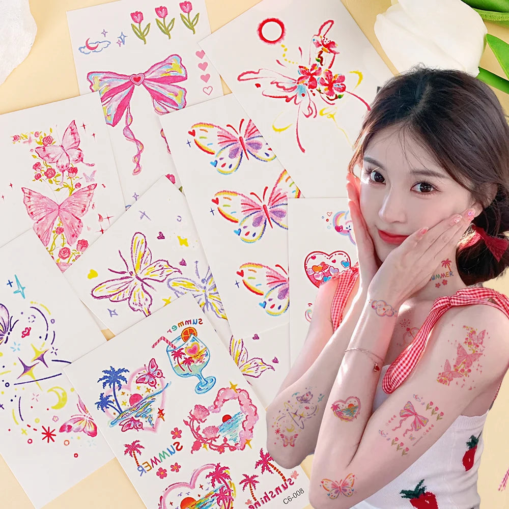 Dospita Butterflies and Flower Temporary Sticker Tattoo Colorful Body Art Tattoos Self Adhesive Waterproof Fake Colorful Arm Body Tattoo