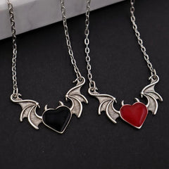 Dospita Heart Love Wings Evil Demon Charm Necklace for Men Women Vintage Gothic Hip Hop Bat Pendant Accessories Gift