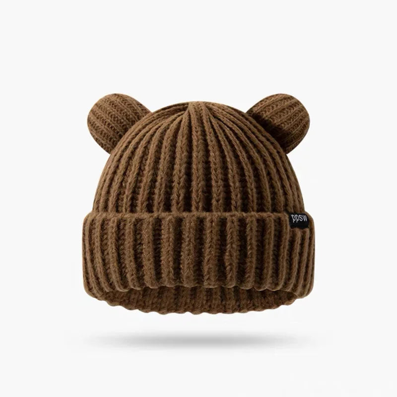 Dospita  -  Cute Bear Ear Knitted Wool Hat Women Fashion Hooded Thick Beanies Cap Winter Warm Woolen Hats Designer Kpop Personality Bonnet