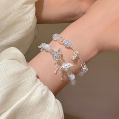 Dospita Fashion  Sweet Crystal Beads Butterfly Bracelet for Women Exquisite Butterfly Tassel Charm Bracelet Girls Party Jewelry Gifts