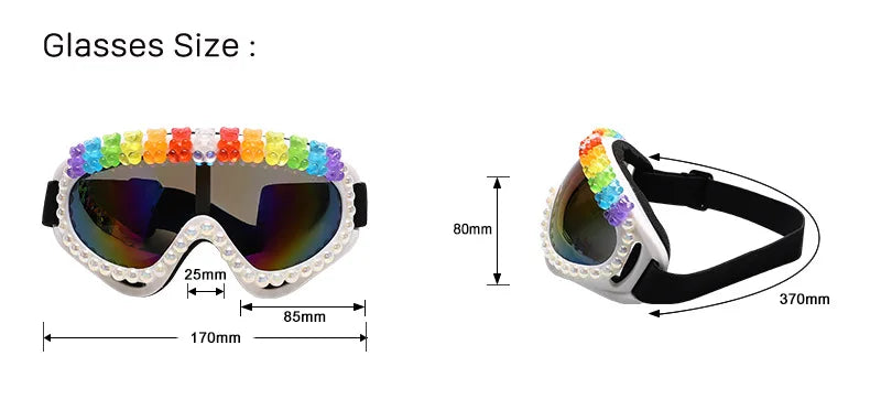 Dospita Ski Goggles Women Futuristic Goggles Large Frame Colorful Cute Bear Goggles Winter Windproof Eyewear Dust-Proof Driving Glasses