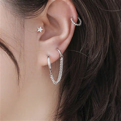 Dospita  -  Cool Simple Piercing Punk Gift Metal Ear Hook Tassel Chain Earrings Korean Style Hoop Earring Women Ear Buckle