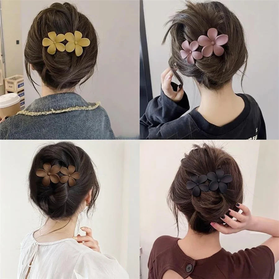 Dospita 4Pcs flower Hair Clips Matte French Hair Barrette Black Floral Hairpins Hair Claw Clips Non-Slip Hair Clamps Grab Elegant Hair A