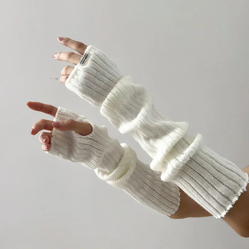 Dospita 2024 New Spring Y2K Sweet Knitted Arm Warmers Long Sleeve Fingerless Gloves Harajuku Girls Punk Gothic Accessories Mittens