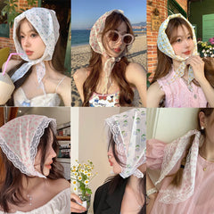 Dospita New Girl Lace Pastoral Style Headbands Hair Scarf For Women Floral Butterfly Hairbands Headwrap Fashion Turban Hair Accessories