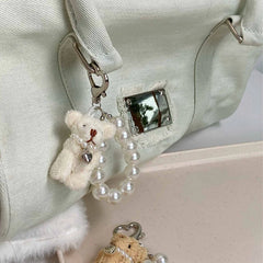 Dospita  -  Plush Teddy Bear Pearl Bracelets Cell Phone Chain Cute Doll Bag Charms Keychain Pendant Girl Heart Hanging Ornament